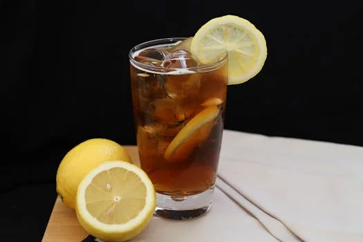 fresh lemonade with ice and lemon slices
